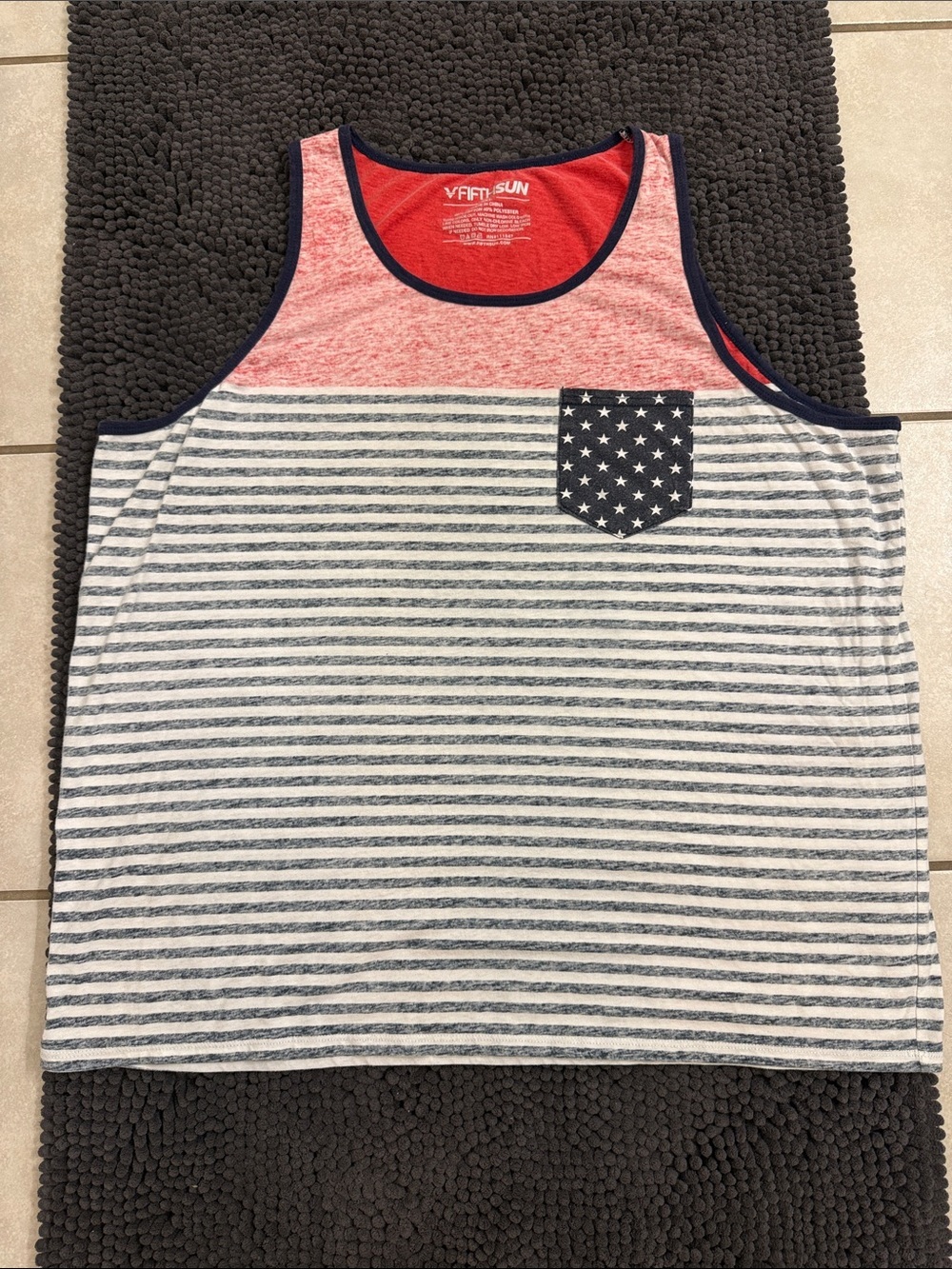 Fifth Sun Red, Navy & White Striped Tank with Star Pocket